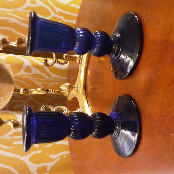 Vintage Cobalt Blue Glass Candle Holders - Picture 1 of 4